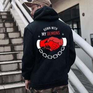 Down With My Demons Handshake Printed Fashion Hoodie